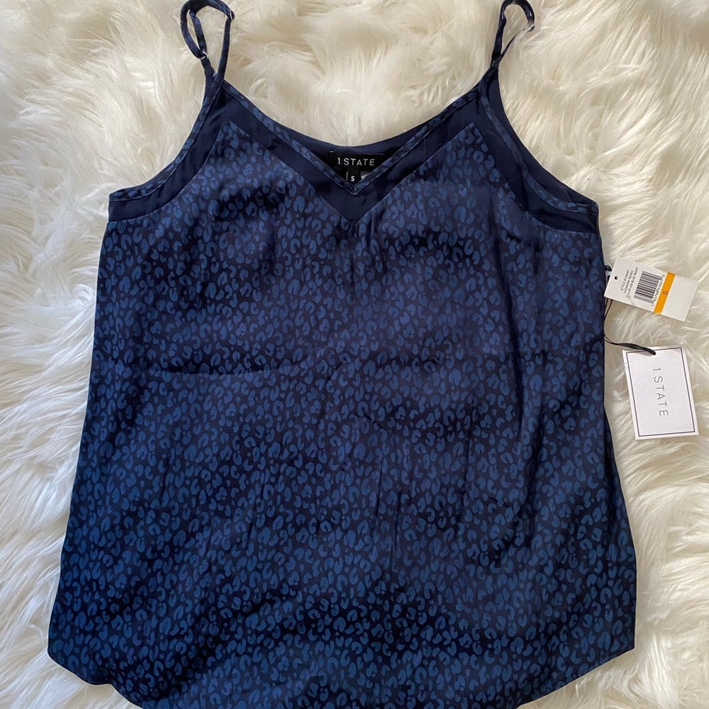 NWT 1.STATE Blue Leopard Print Tank S